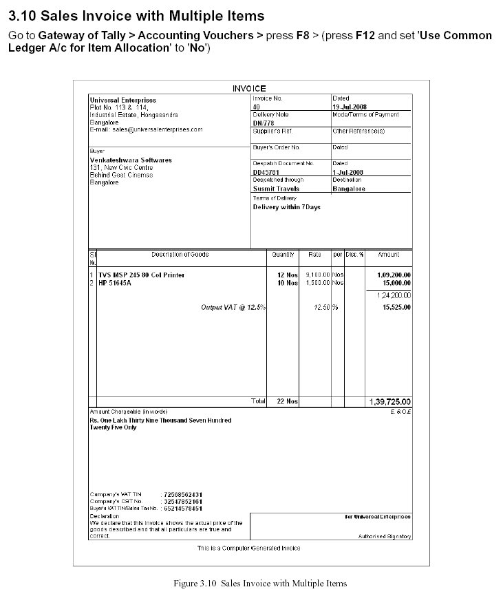 Sales Invoice with Multiple Item Report @ Tally.ERP 9